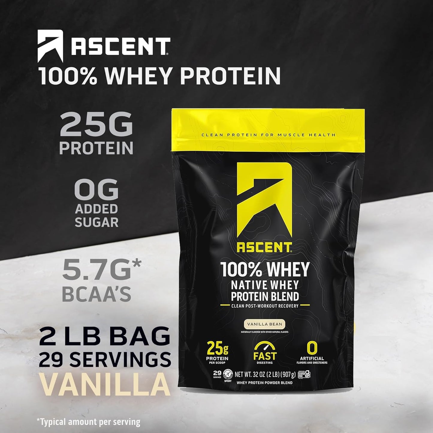 Vanilla Bean Whey Protein Powder - 100% Isolate, Zero Artificial Ingredients, Gluten & Soy Free, 5.5g BCAA, 2.6g Leucine - 2lb - Espot.com.au
