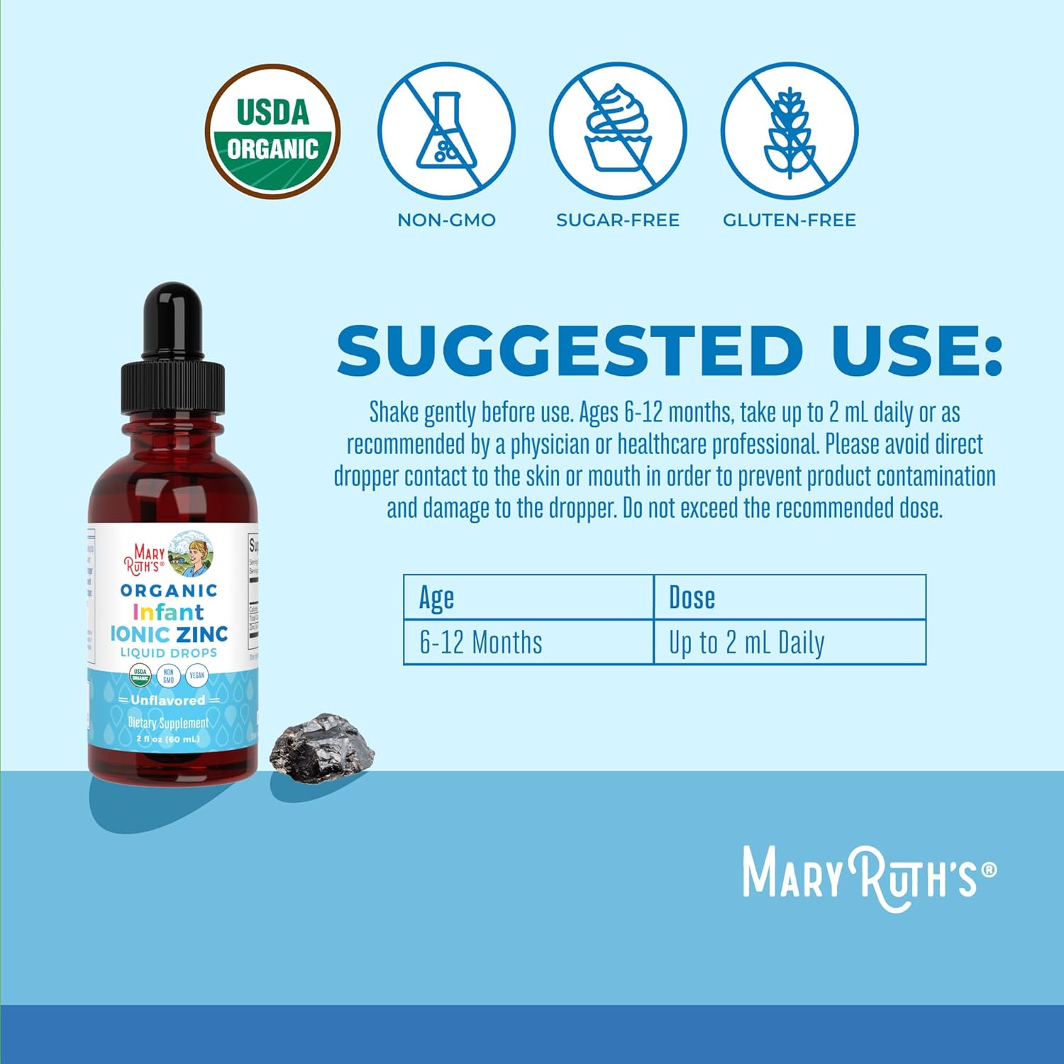 MaryRuth Organics Infant Liquid Ionic Zinc for Immune Support - Vegan Formula for Ages 0-12 Months - 1 Month Supply - 2 Fl Oz - Espot.com.au