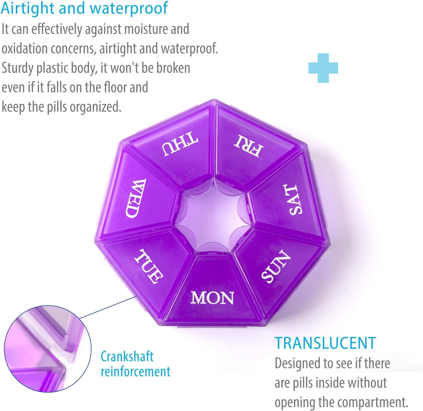 compact-round-weekly-pill-organizer-for-travel---mini-pill-dispenser-with-7-days-portable-vitamin-container-in-purple---deke-home-7