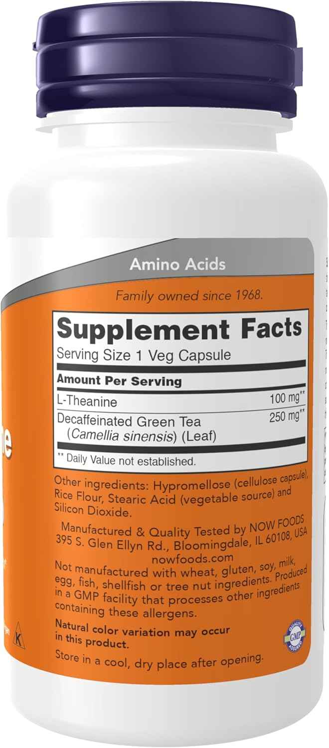 L-Theanine 100mg with Decaf Green Tea, Stress Management Supplement - 90 Veg Capsules by NOW Foods