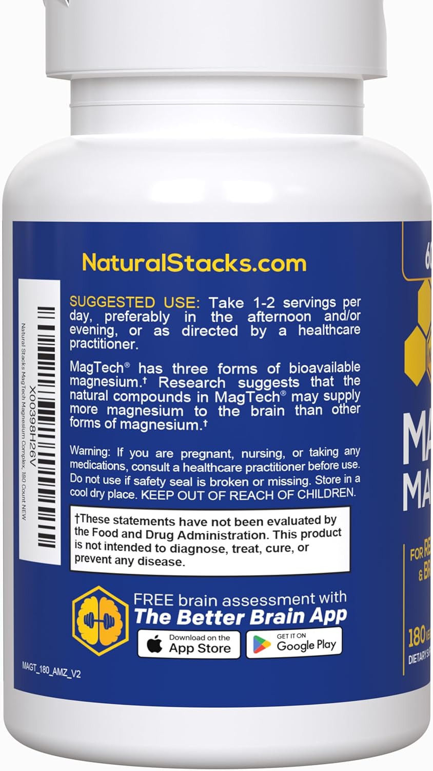 MagTech Magnesium Supplement - 3 Forms of Magnesium for Relaxation & Brain Health - 200mg Chelated Complex - 180 Capsules - Espot.com.au