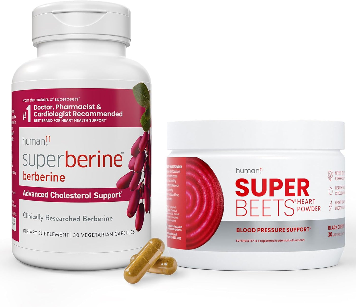 humanN SuperBeets Black Cherry Powder and SuperBerine Capsules - Boost Energy and Support Heart Health with Antioxidant-Rich Beetroot and Berberine Supplement - Espot.com.au