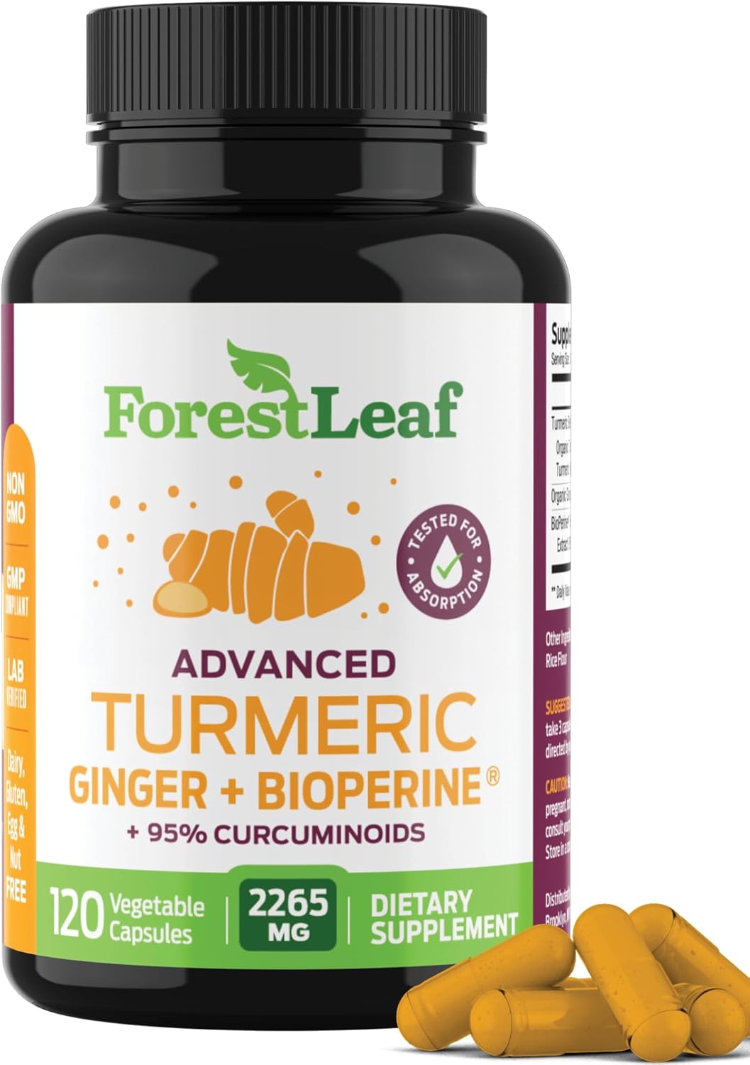 forestleaf-organic-turmeric-supplement-2265mg-with-bioperine-and-ginger---high-absorption-turmeric-curcumin-capsules---joint-support-with-black-pepper-extract---120-veggie-capsules-8