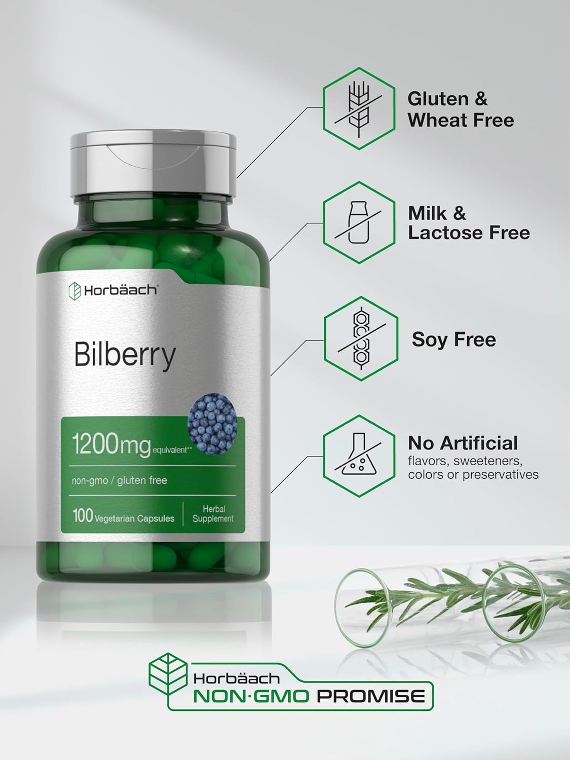 1200mg Bilberry Fruit Extract Capsules - 100 Count | Vegetarian, Non-GMO, Gluten Free Supplement by Horbäach - Espot.com.au