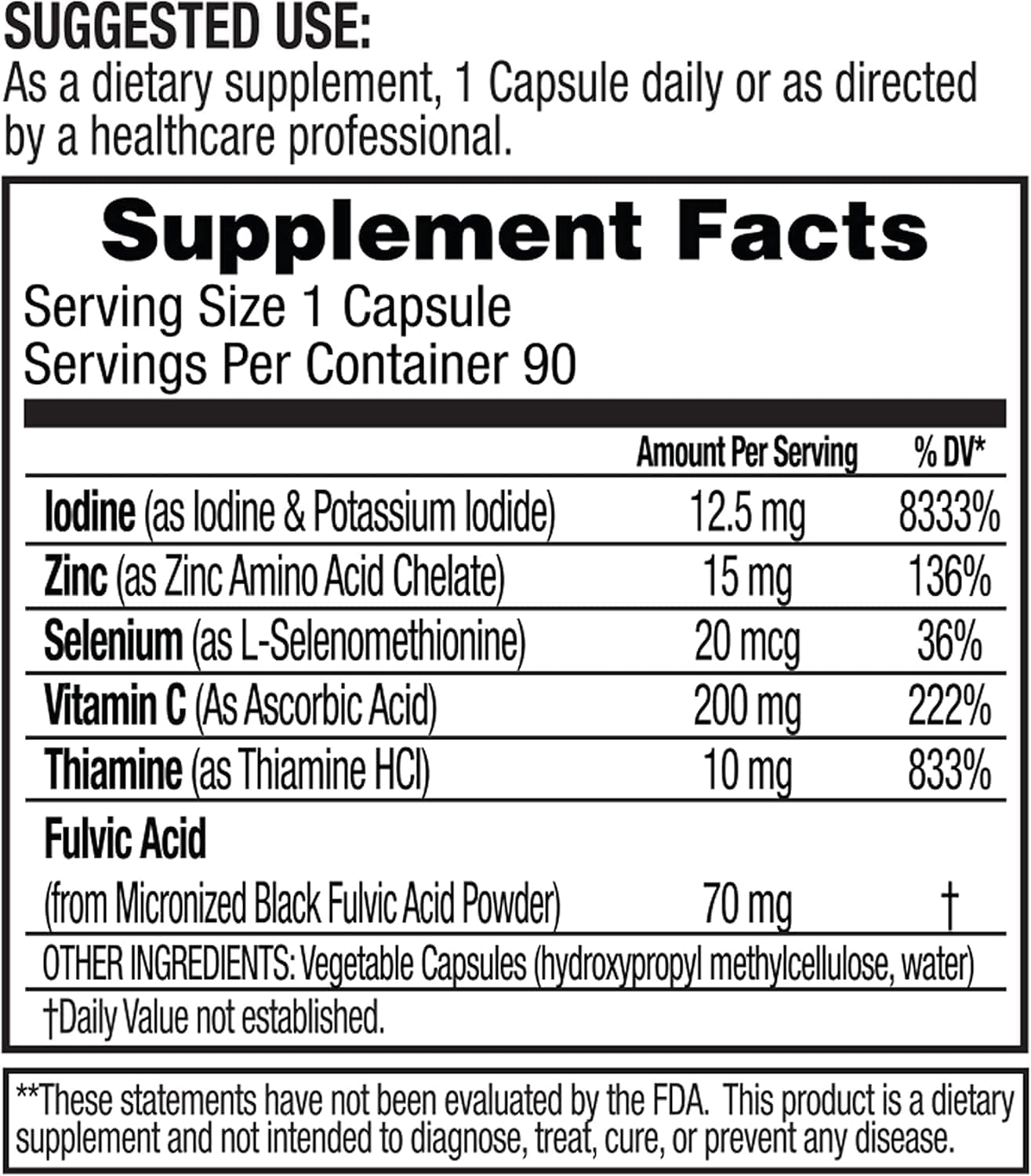 Iodine Supplement with Lugol's & Potassium Iodide, Selenium, Zinc, Fulvic | Breast Health Support | 90 Capsules - Espot.com.au
