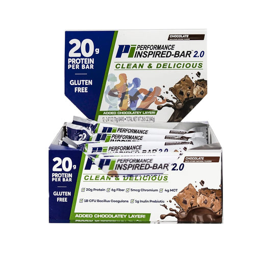 Performance Inspired Nutrition Protein Bar 2.0 - Chocolate Flavor, 20g Protein, 6g Fiber, 4g MCTs, 1 Billion CFU Probiotics - Gluten-Free - 12 Count Pack - Espot.com.au