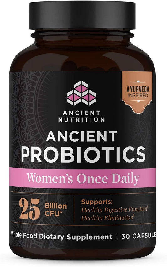 Women's Once Daily Probiotic Capsules, 30ct - Digestive & Immune Support, Bloating & Constipation Relief, Gluten Free, Superfoods Blend - 25 Billion CFUs - Ancient Nutrition - Espot.com.au