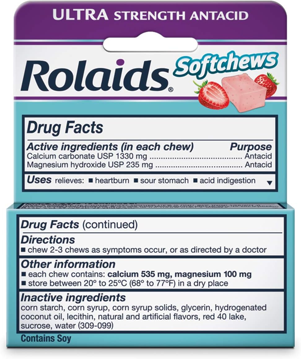 Rolaids Ultra Strength Antacid Softchews - Strawberry Flavor (12 Softchews per Pack, 6 Packs) for Ultra Strength Heartburn Relief - Espot.com.au
