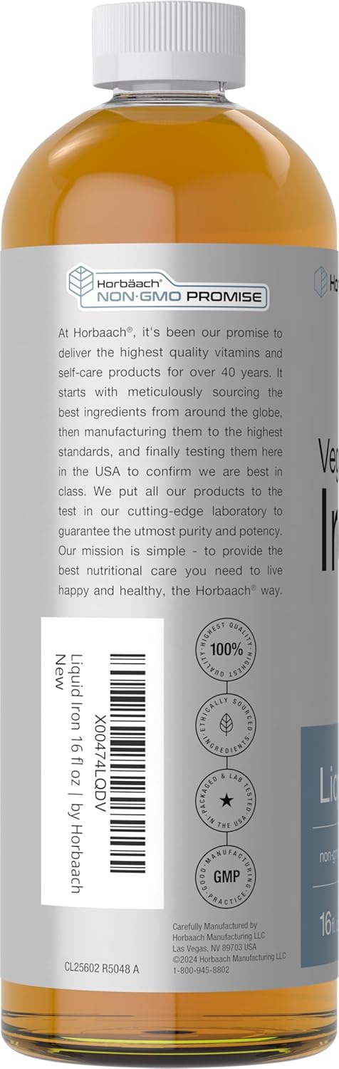 16 Fl Oz Horbäach Iron Supplement Liquid - Vegan & Vegetarian Formula - Non-GMO, Gluten Free - Boost Energy & Immune Support - Espot.com.au
