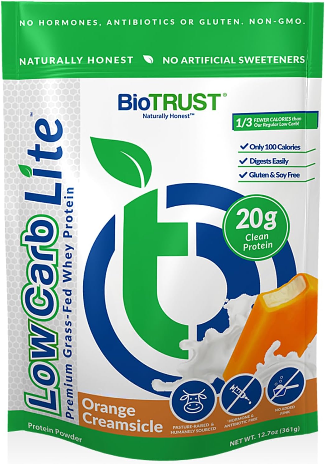 BioTrust Low Carb Lite Orange Cream Protein Shake - 20g Grass-Fed Whey, 100 Calories, ProHydrolase Enzymes, Non-GMO, Soy & Gluten-Free, rBGH-Free - 14 Servings - Espot.com.au