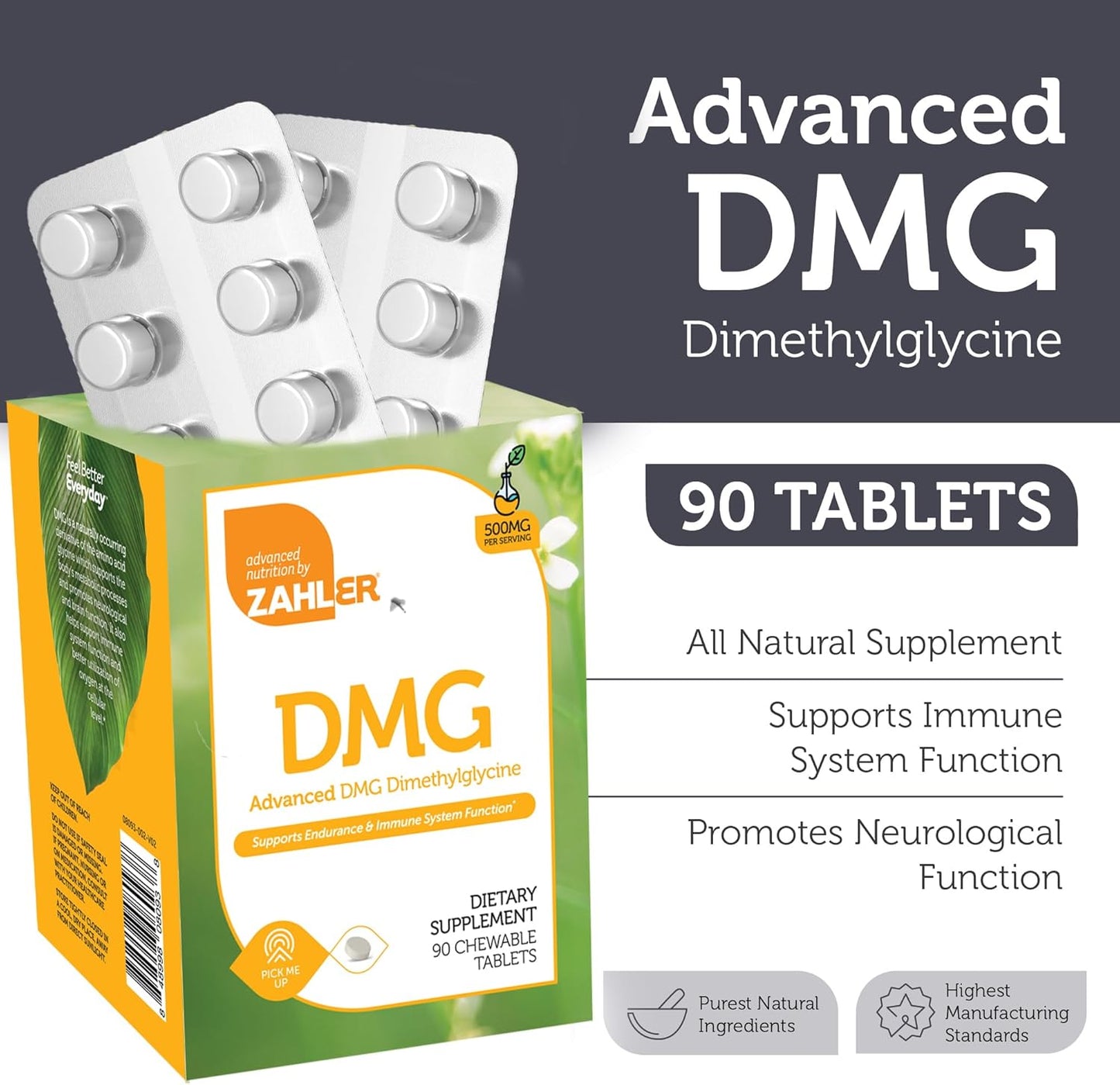 zahler-dmg-supplement-500mg---boost-endurance-immune-system-with-amino-acid-glycine---nootropic-brain-support---kosher-tablets---90-count-2