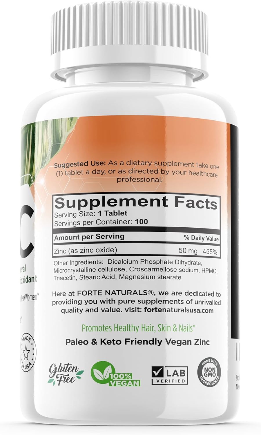 forte-naturals-50mg-zinc-supplements-100-tablets---sensitive-stomach-formula-daily-vegan-vitamins-for-adults-non-gmo-easy-to-swallow-tablets-2