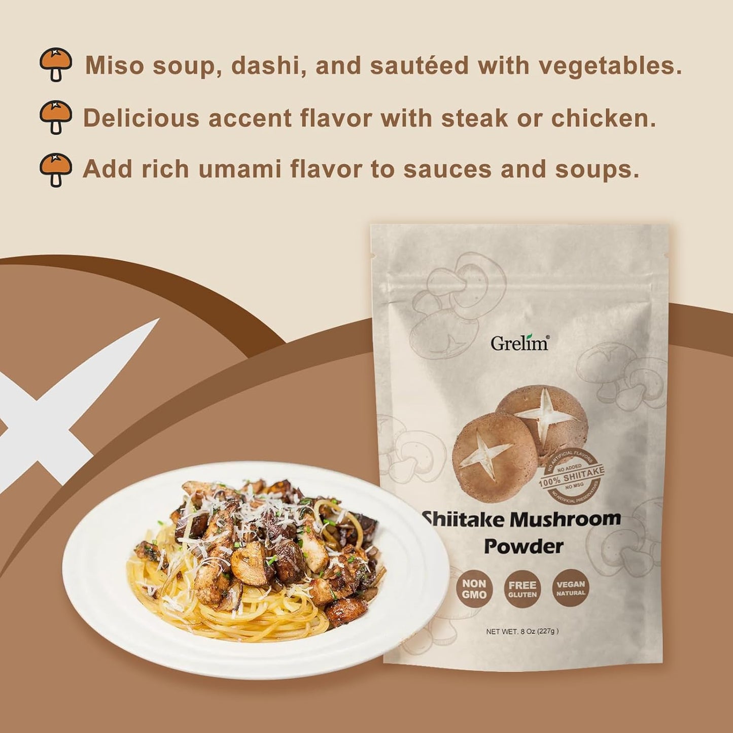 Shiitake Mushroom Powder 8 Oz - Gluten-Free, Non-GMO, No Additives - Ideal for Sauce, Soup, Mushroom Coffee - 227g - Espot.com.au