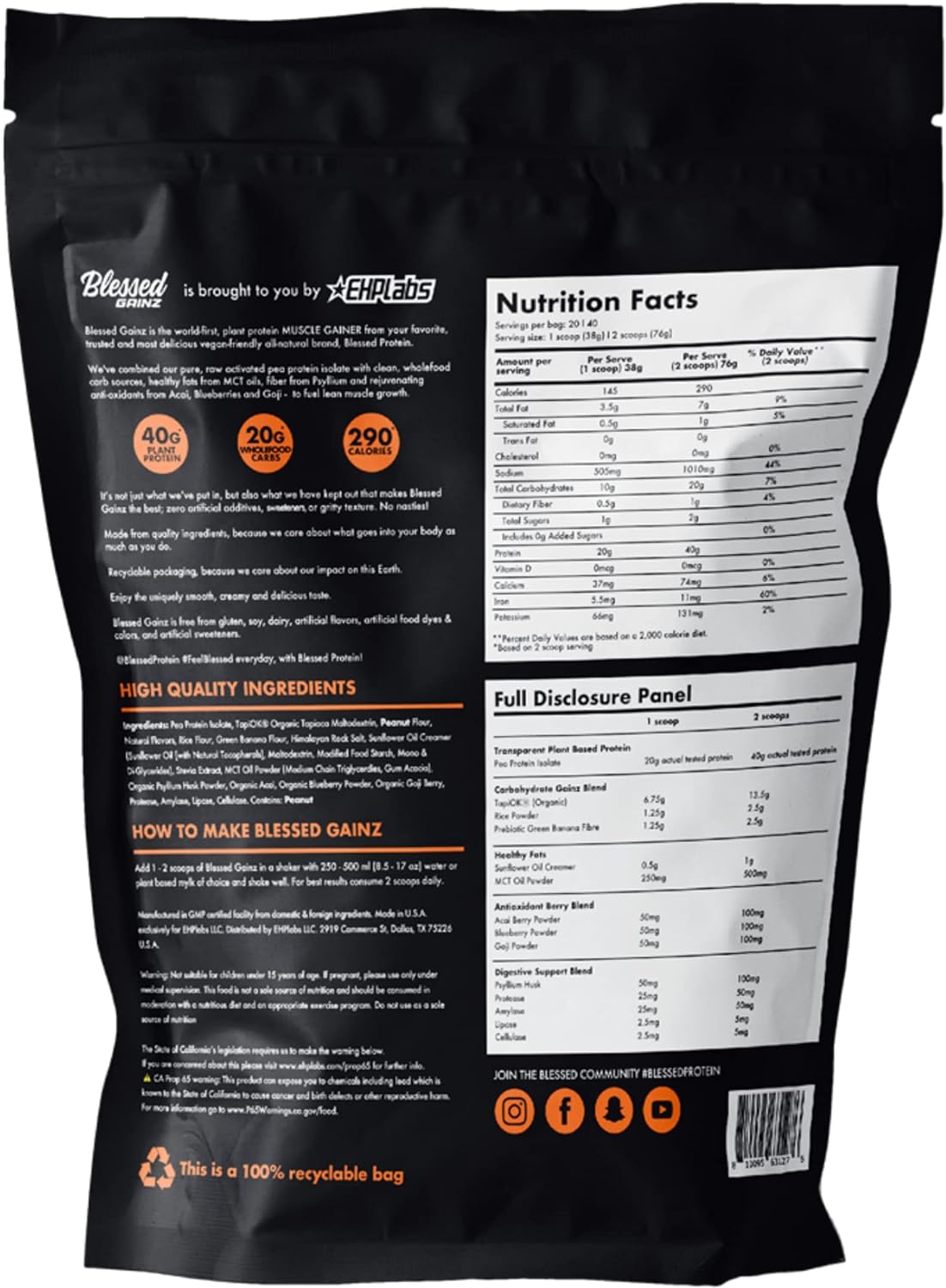 blessed-gainz-vegan-protein-powder-mass-gainer---40g-plant-based-protein-shake-with-pea-protein---meal-replacement-shake---40-servings-of-peanut-butter-flavor---vegan-protein-powder-2
