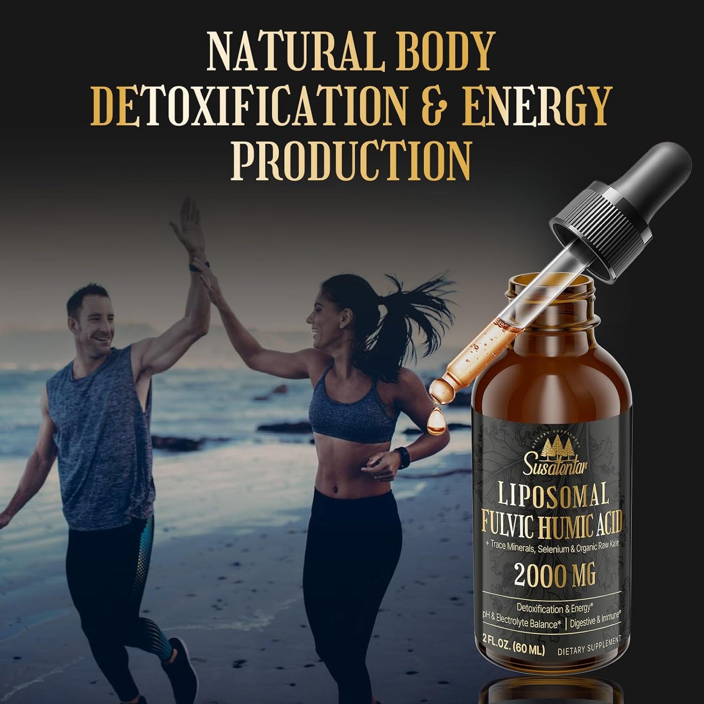 Liquid Liposomal Fulvic Humic Acid Drops 2000 MG | Trace Minerals Electrolyte Supplement | 72+ Minerals | Hydration, Detox, Energy | pH Balance, Digestion, Immunity | 4 Oz Bottle - Espot.com.au