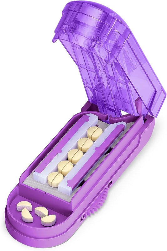 one-pix-pill-cutter-splitter---cuts-small-and-tiny-pills-multiple-pills-at-a-time-stainless-steel-blade---purple-1