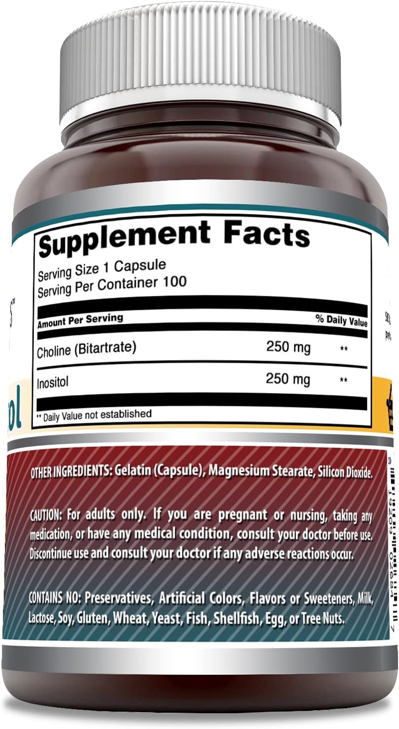 Choline & Inositol Supplement 500mg Capsules | Non-GMO & Gluten-Free | Made in USA | Amazing Nutrition (1 Pack, 100 Count) - Espot.com.au