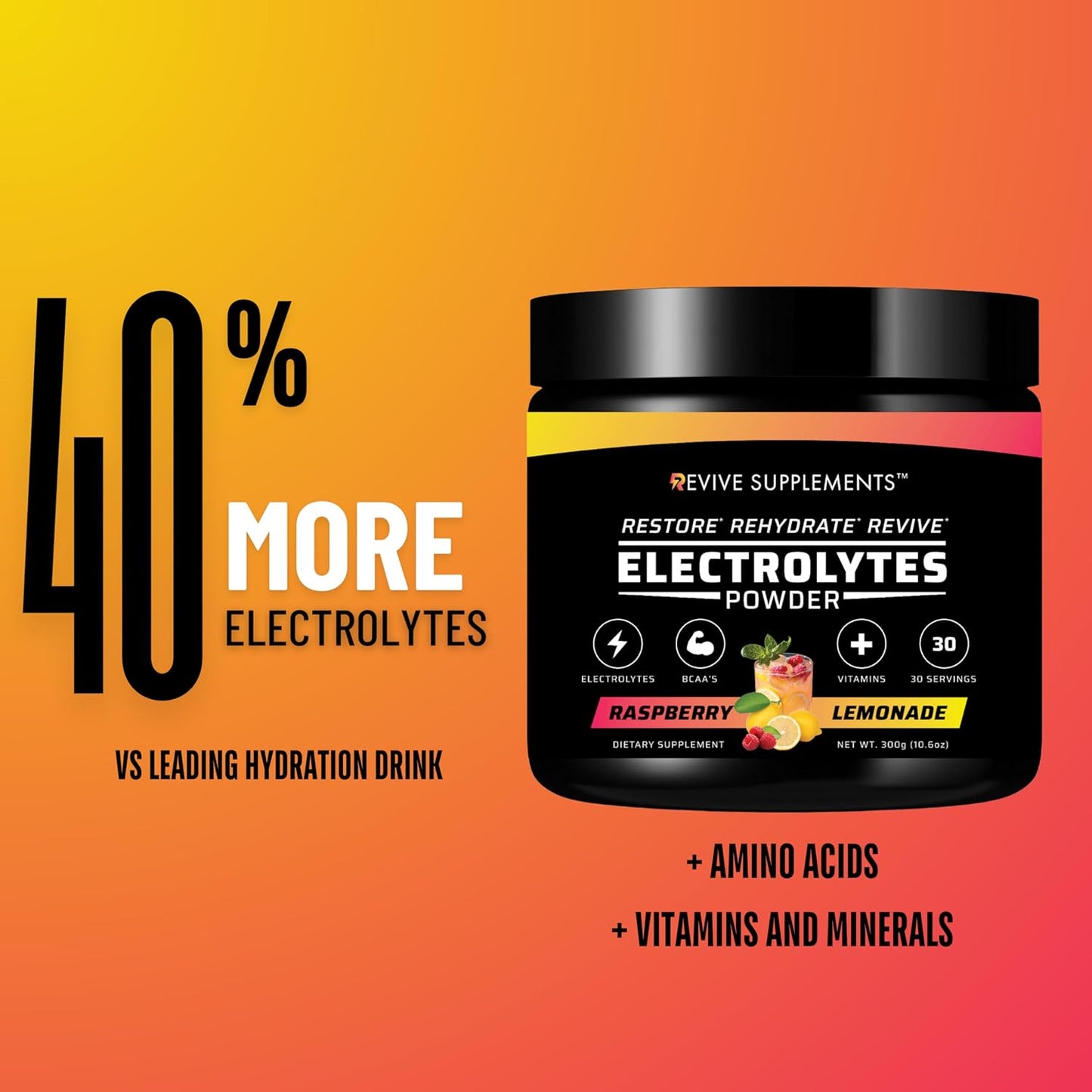 Revive Supplements Keto Boost Electrolyte Powder with BCAAs for Ultimate Hydration - Natural Flavors, Zero Sugar - Boost Energy, Recovery & Performance - 30 Servings - Espot.com.au