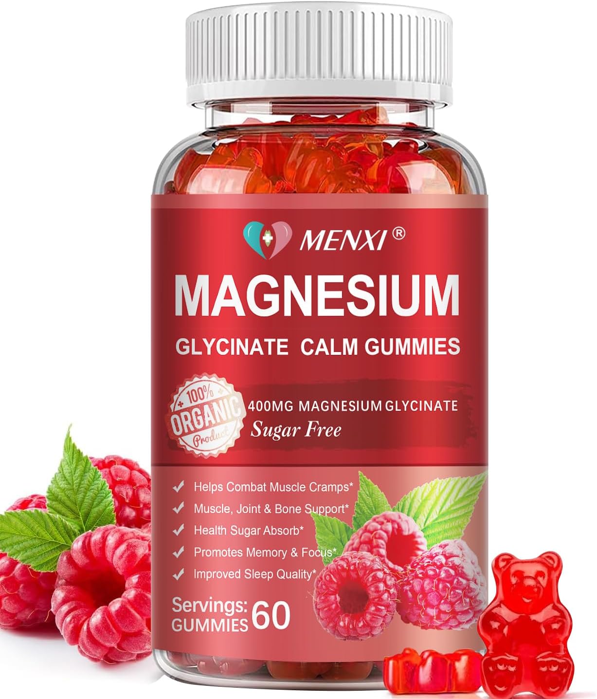 600mg Magnesium Gummies with Magnesium Glycinate & Malate - Sugar Free Potassium Supplement for Mood, Muscle, Bone & Sleep Support - 60 Raspberry Gummies - Espot.com.au