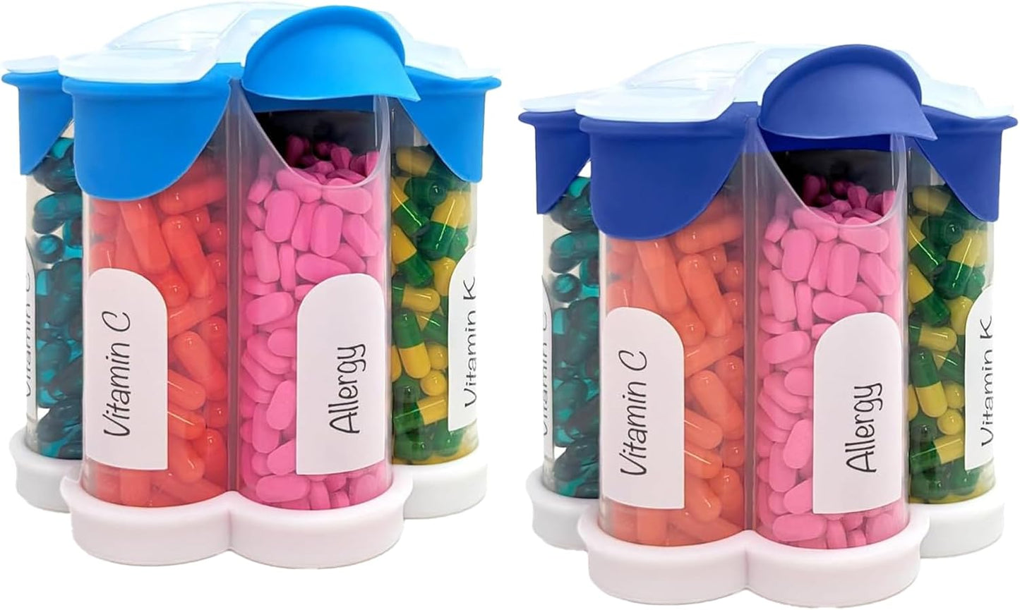 extra-large-pill-organizer-with-7-compartments-daily-weekly-monthly-supplement-bottle-cute-blossom-pill-dispenser-2-pack-combo---light-blue-and-dark-blue-1
