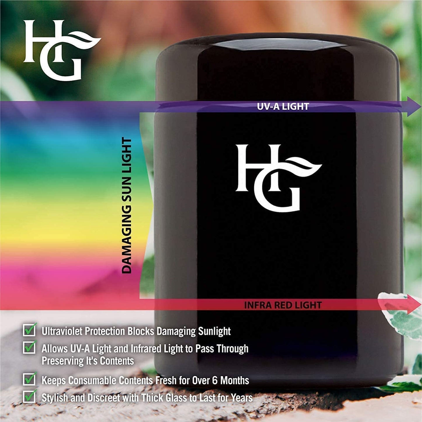 5 Pack of Herb Guard Premium UltraViolet (UV) Jars with Humidity Packs - 250ml Airtight Containers for Half Oz of Herbs - Keep Your Herbs Fresh for Months - Espot.com.au