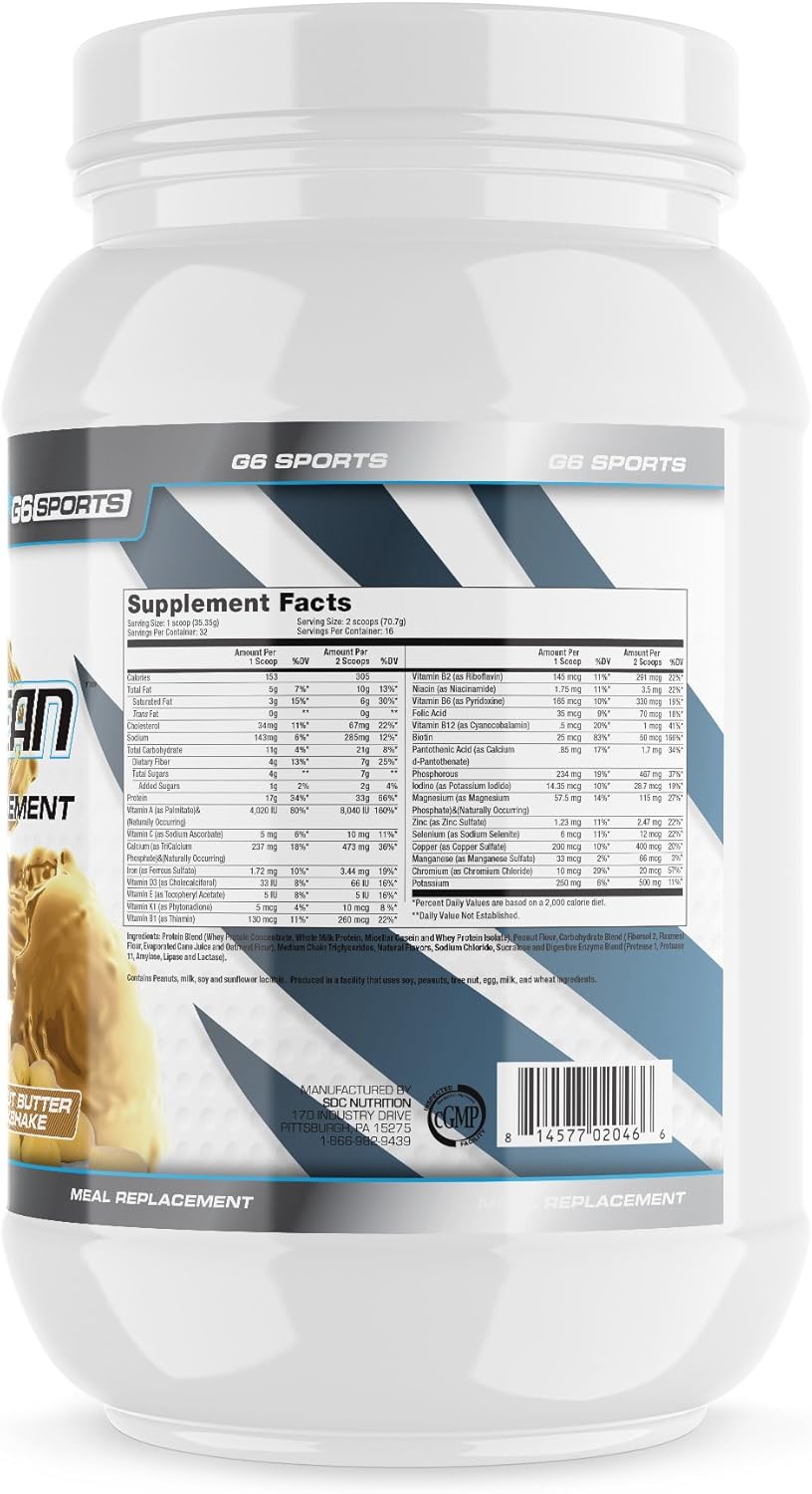 g6-sports-nutrition-super-lean-deluxe-meal-replacement---peanut-butter-milkshake-flavor---high-protein-fiber-with-added-vitamins-minerals---25lb-jar-2