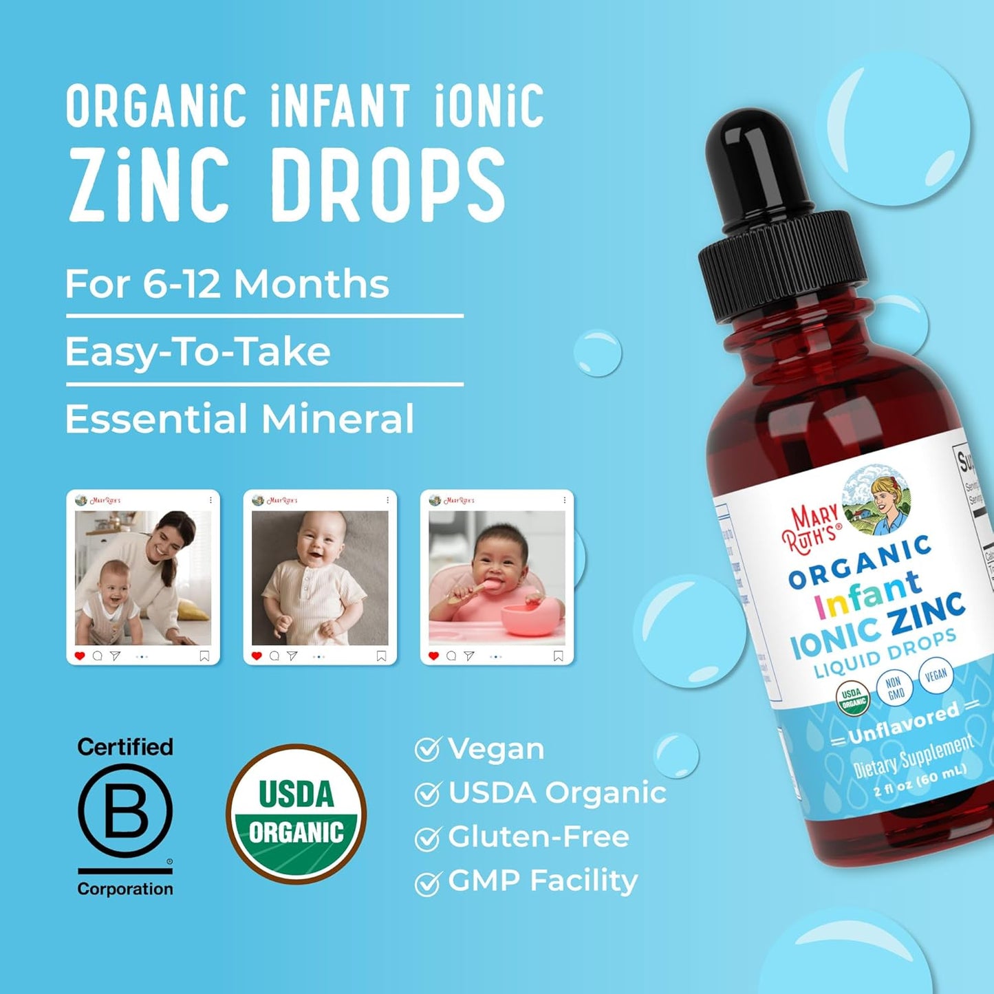MaryRuth Organics Infant Liquid Ionic Zinc for Immune Support - Vegan Formula for Ages 0-12 Months - 1 Month Supply - 2 Fl Oz - Espot.com.au