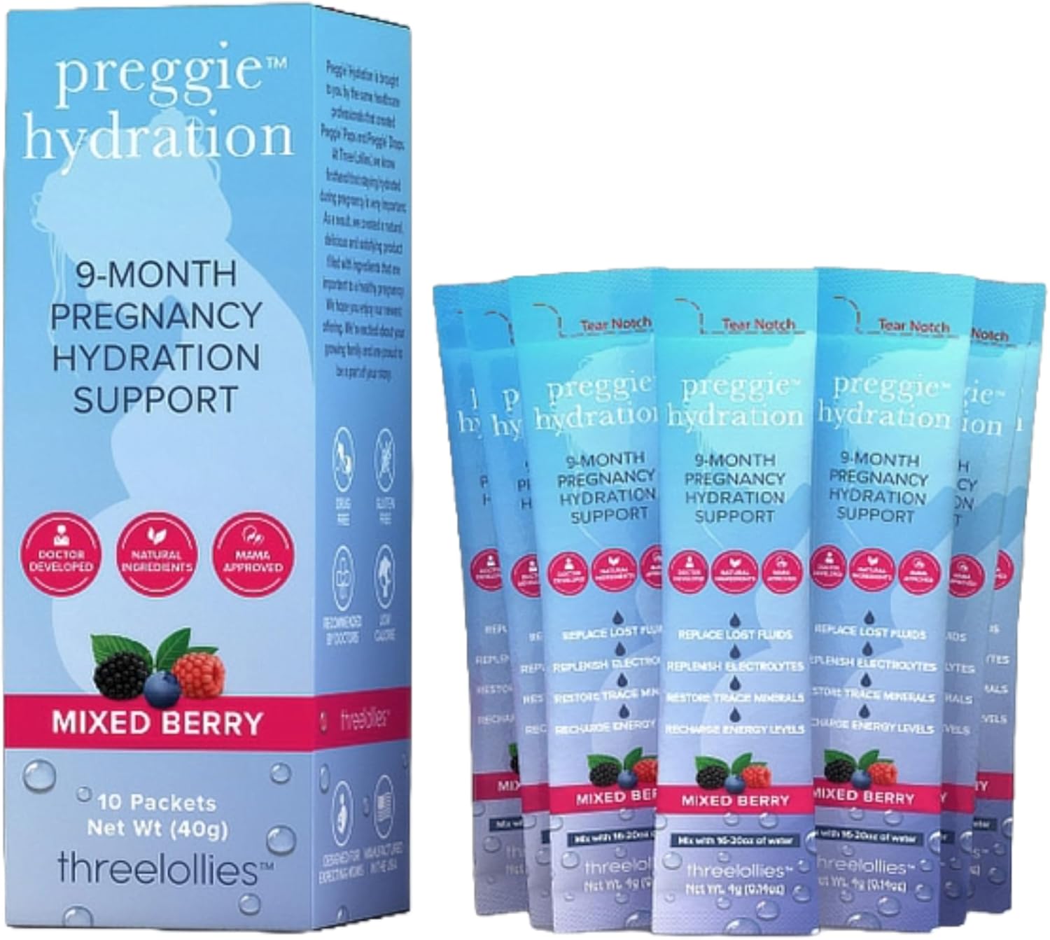 Preggie Hydration Packets for Morning Sickness Relief - Natural Support for Pregnant Women - Eases Nausea and Replaces Nutrients - 10 Packets - Espot.com.au