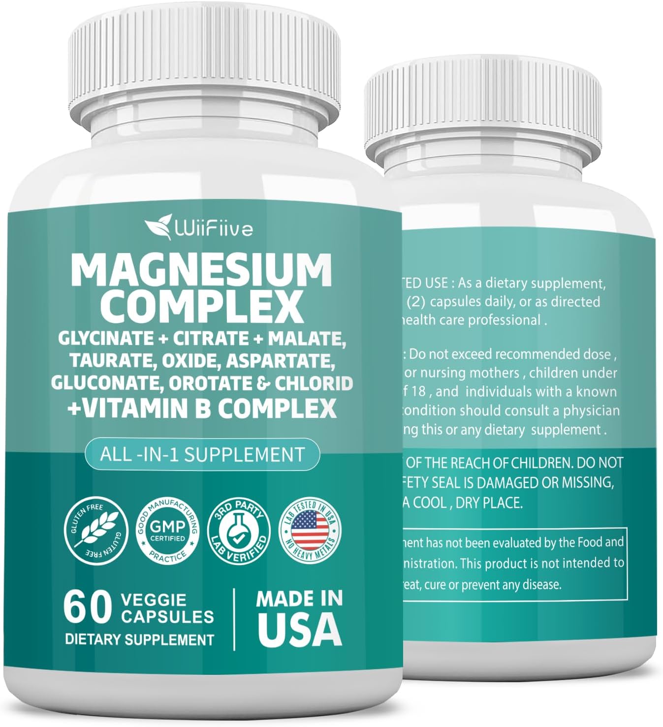 wiifiive-magnesium-complex-supplement-with-vitamin-b-for-max-absorption---gluten-free-and-non-gmo---141mg-clycinate-228mg-oxide-585mg-malate-624mg-citrate---includes-orotate-glycina-taurate-chloride-aspartate-gluconate-7