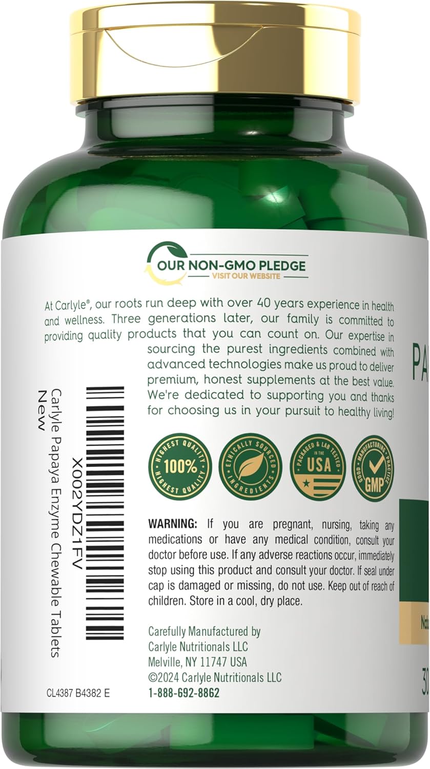 carlyle-papaya-enzyme-chewable-tablets---vegetarian-non-gmo-gluten-free-formula---tropical-flavor---digestive-health-supplement-3