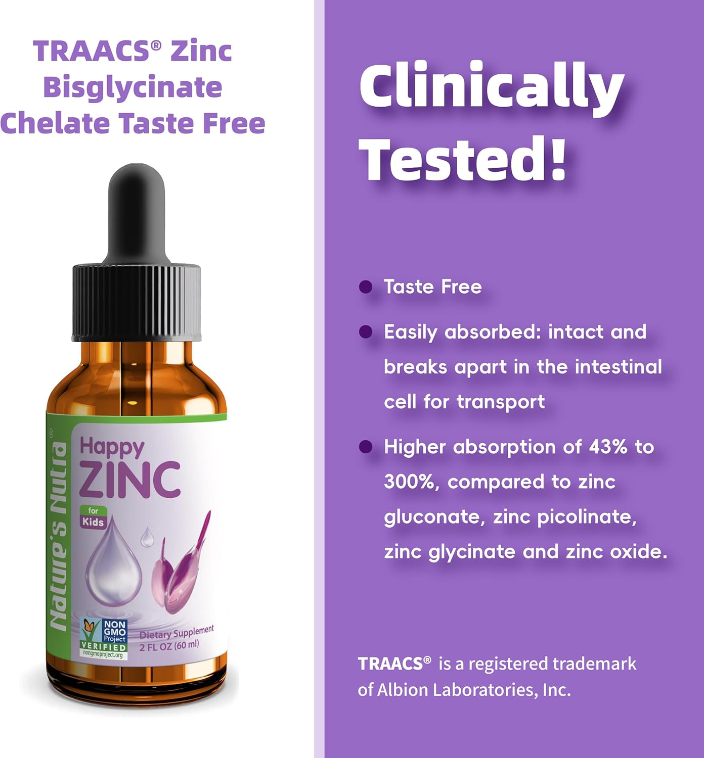 Premium Liquid Zinc for Babies, Children & Kids - TRAACS Chelate, High Bioavailability - Non-GMO, Kosher - 2 Fl. Oz - Espot.com.au