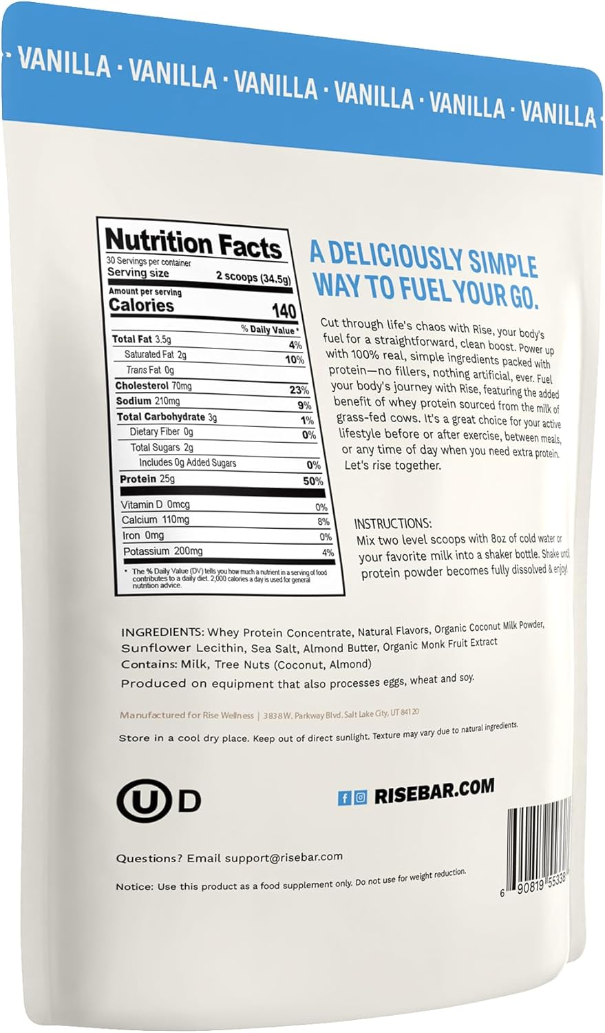 Vanilla Grass-Fed Whey Protein Powder - 25g Protein, Sugar-Free, Gluten-Free, Soy-Free - No Artificial Flavors, Colors, or Preservatives (2.3 lbs) - Espot.com.au