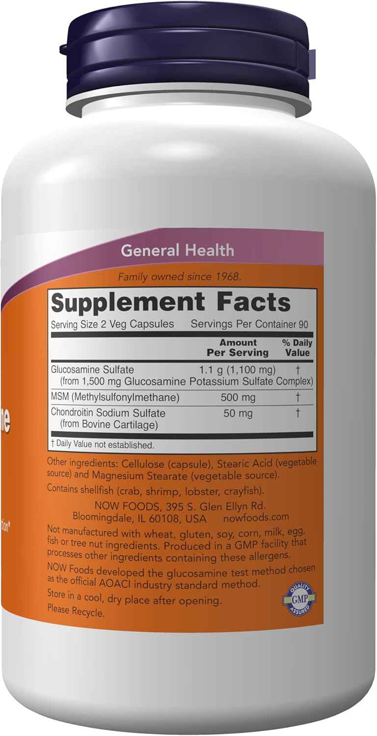 NOW Foods Glucosamine, MSM, and Chondroitin Sulfate Joint Health Supplement - 180 Veg Capsules