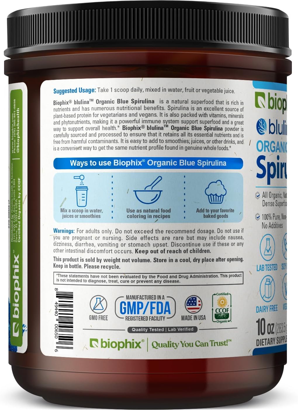 Organic Blue Spirulina Powder - 10 oz - 283 Servings of Superfood Supplement - Natural Blue Pigment - Pure Organic Blue Algae Powder - Espot.com.au