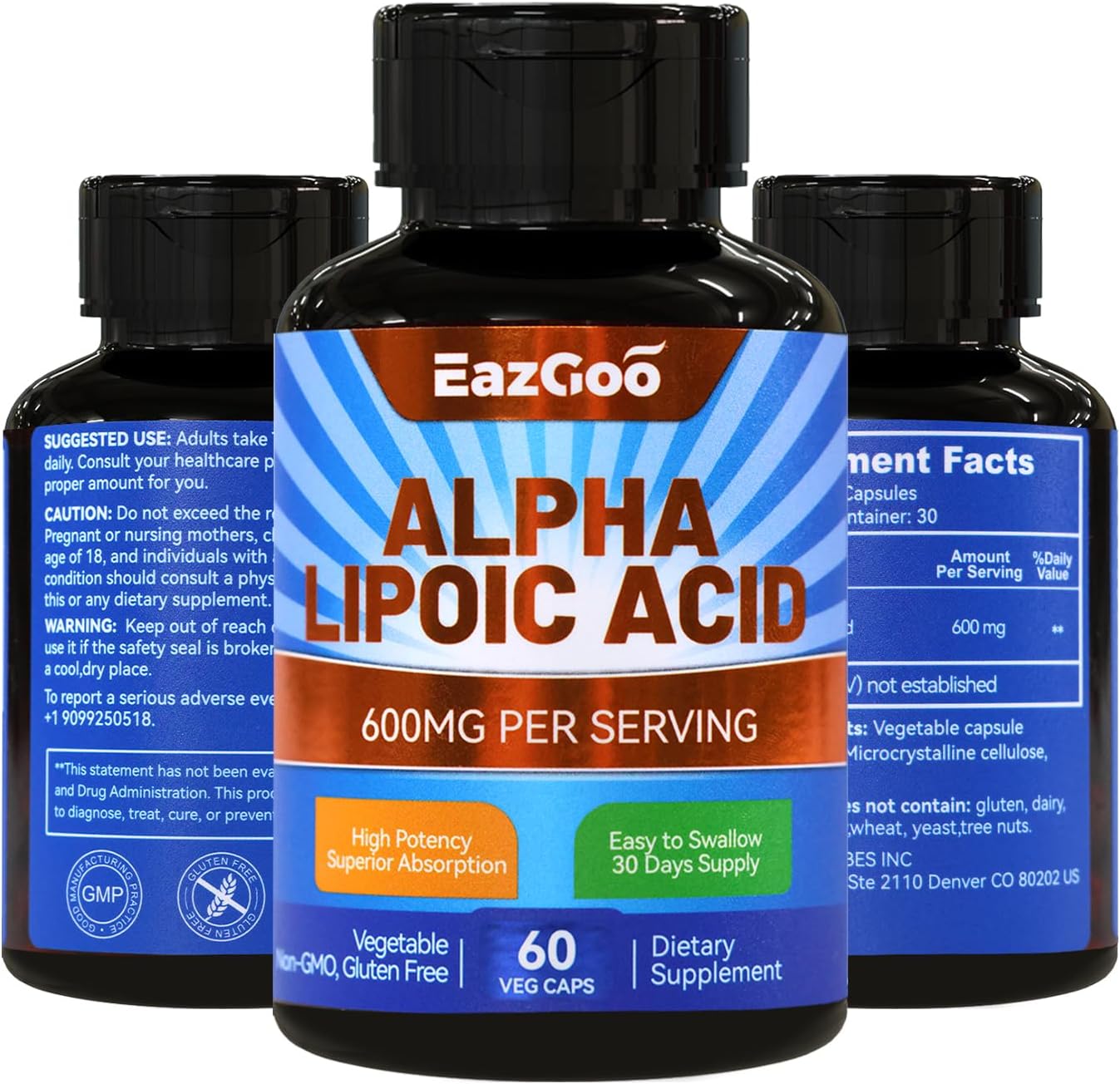 Alpha Lipoic Acid Supplement - 600mg Per Serving - Vegan, Gluten Free & Non-GMO - 60 Vegetable Capsules - Espot.com.au