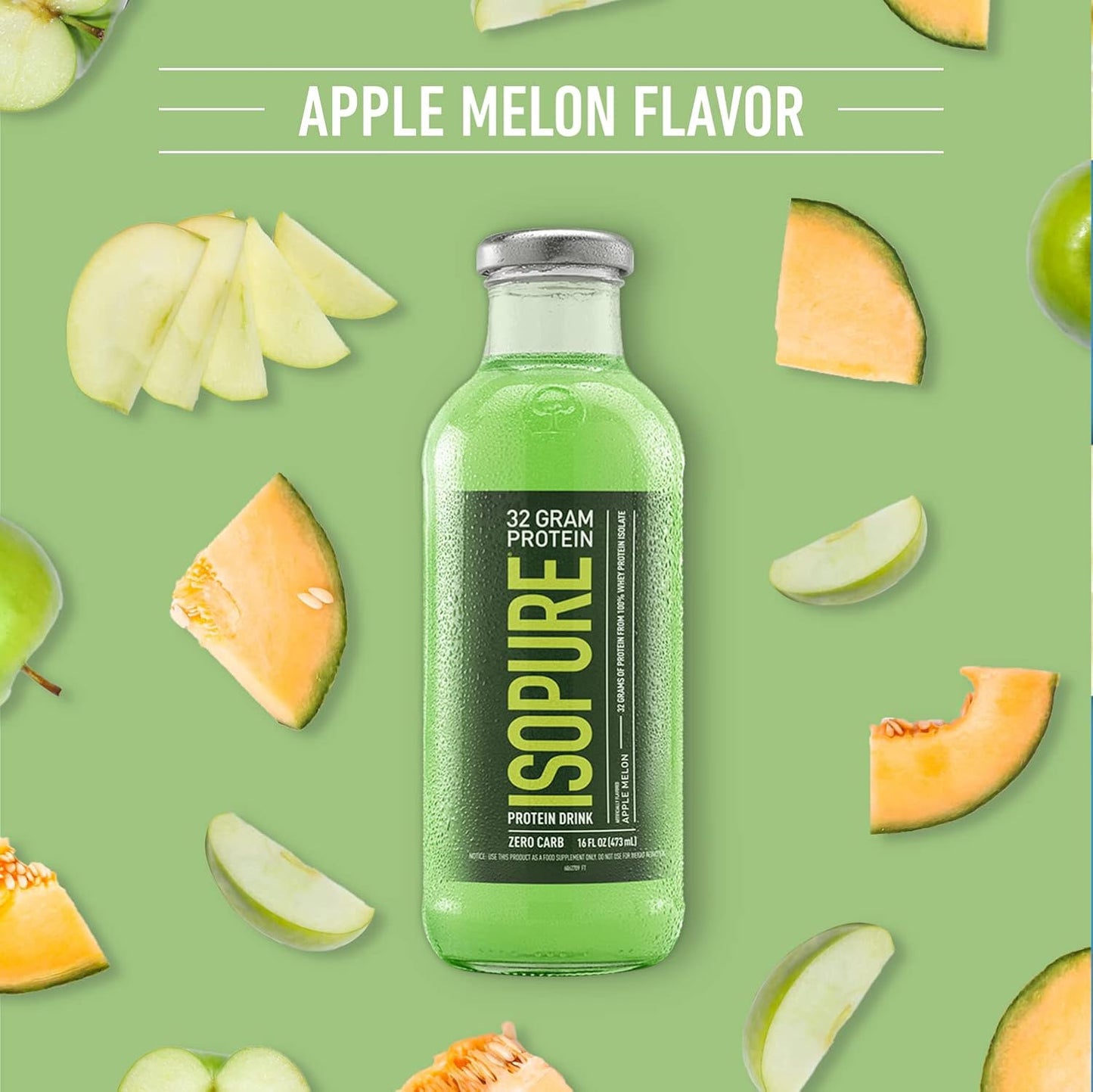 Clear Whey Protein Isolate Drink, Apple Melon Flavor, Zero Carb, 32g Protein, 16 Fl Oz (Pack of 12) - Espot.com.au