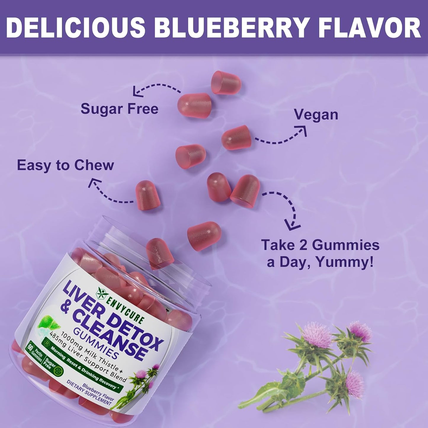 Liver Cleanse Detox Gummies with Milk Thistle 1000mg - Herbal Liver Supplement for Men & Women - Vegan 120 Count - EnvyCure Liver Repair Formula with Dandelion, Artichoke, Turmeric, Choline - Espot.com.au