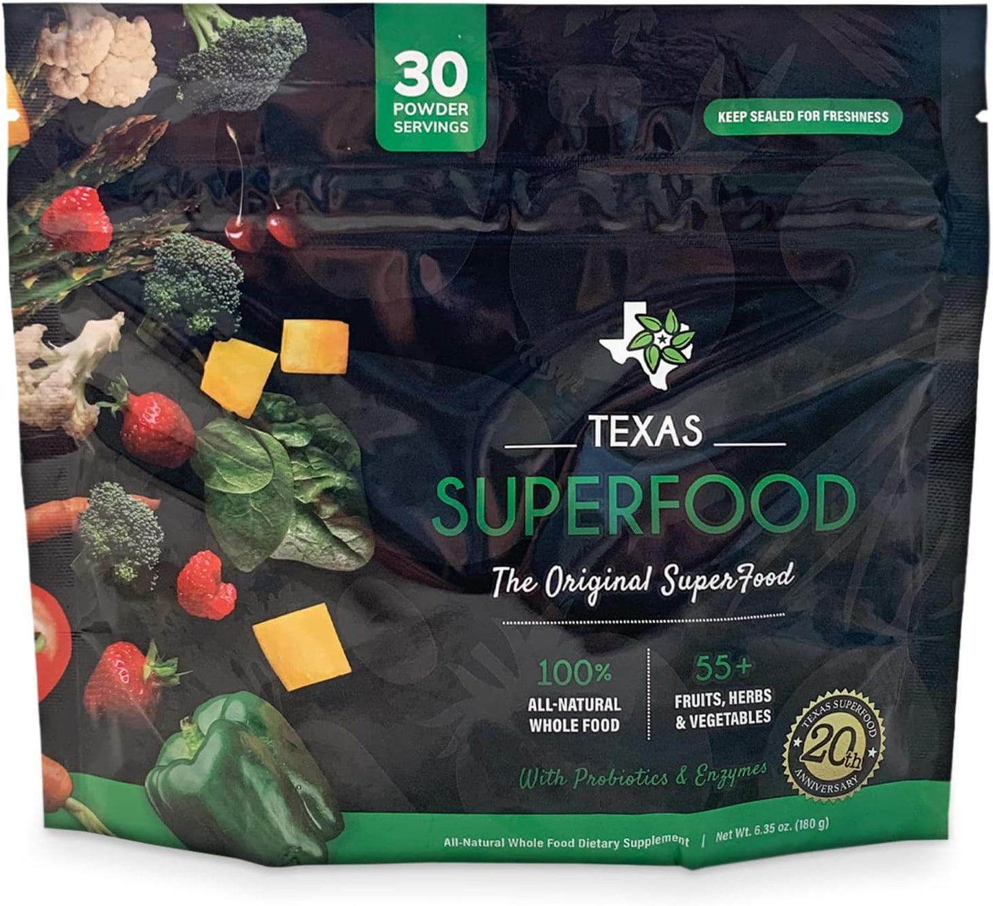 Texas SuperFood Family - Original Superfood Powder, Reds & Greens Blend - Whole Food Dietary Supplement, Non-GMO, Gluten-Free, Vegan - 30 Servings, 180g - Espot.com.au