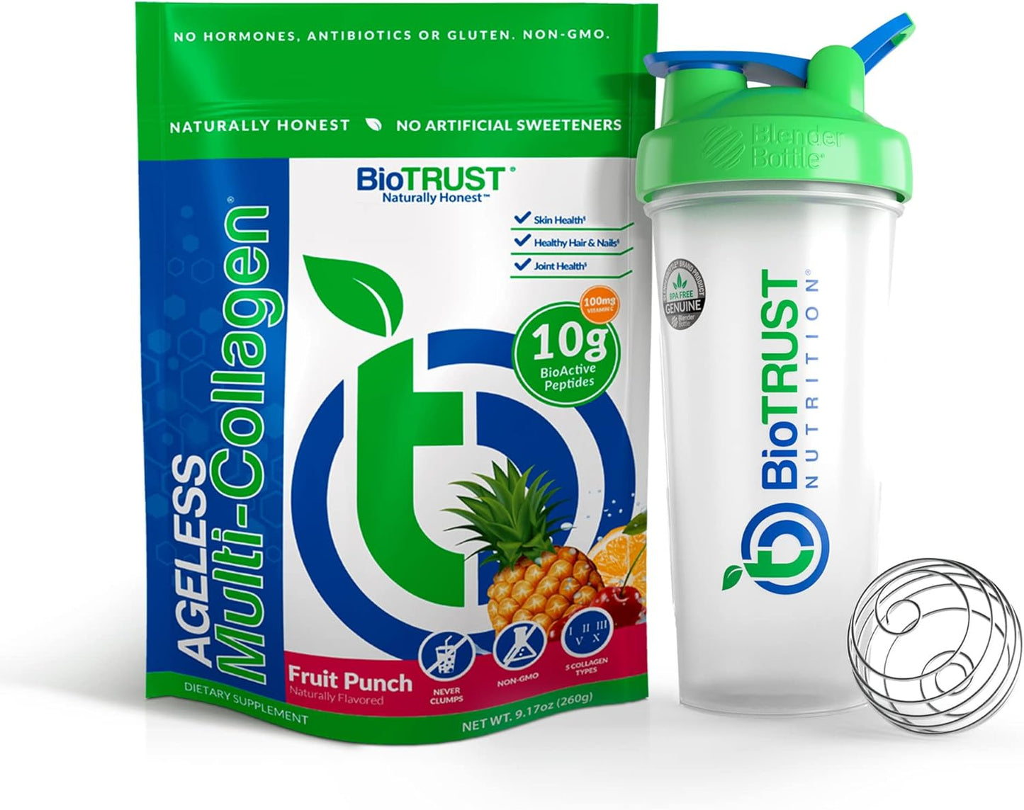 biotrust-ageless-multi-collagen-protein-powder-bundle-with-blenderbottle---fruit-punch-flavor-5-in-1-formula-1