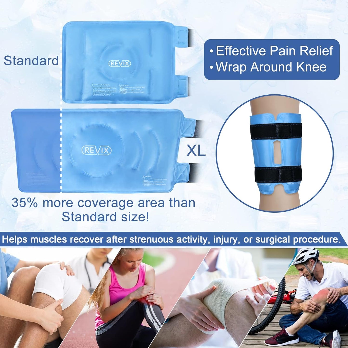 Set of 2 Blue Knee Ice Wrap with Gel Packs for Surgery, Injuries, Arthritis, ACL, and Recovery - REVIX XL - Espot.com.au