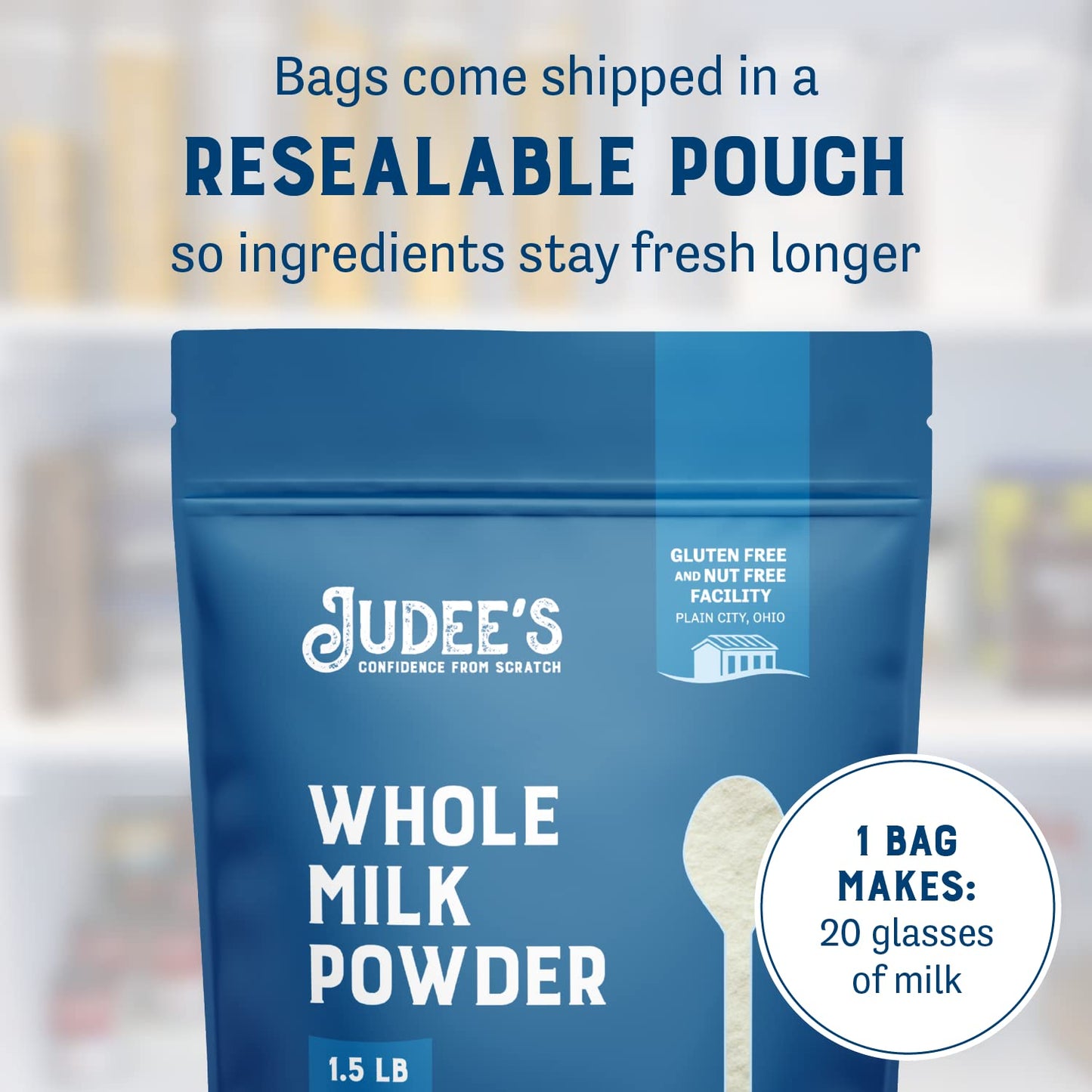 Non-GMO Gluten-Free Whole Milk Powder - 1.5lb Pantry Staple, Baking Ready - Made in USA with No rBST, Nut-Free - Easy to Store & Shelf Stable Powdered Milk - Espot.com.au