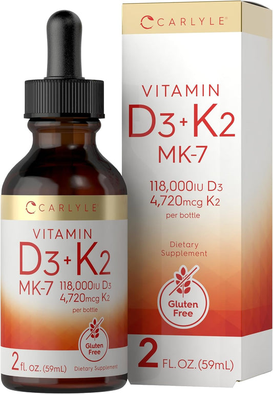Carlyle Vitamin D3 K2 Drops 2 Fl Oz MK-7 Supplement Vegetarian Non-GMO Gluten Free - Espot.com.au