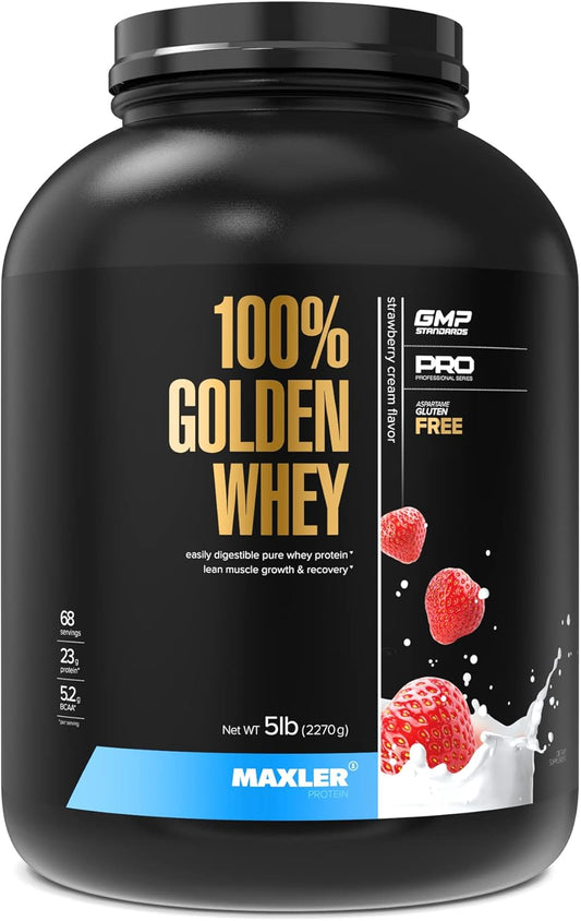 maxler-strawberry-cream-golden-whey-protein-powder---23g-per-serving---fast-absorbing-blend-for-pre-post-intra-workout---5-lbs-pack-1
