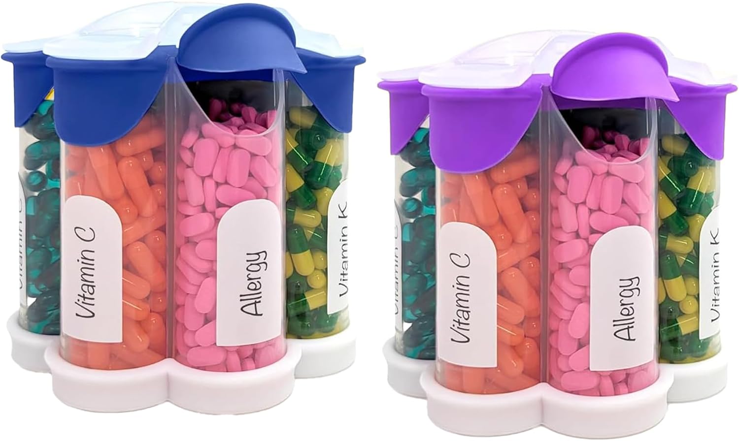cute-blossom-extra-large-pill-organizer-with-7-xl-compartments---daily-weekly-monthly-supplement-bottle---2-pack-combo-in-dark-blue-and-purple-1