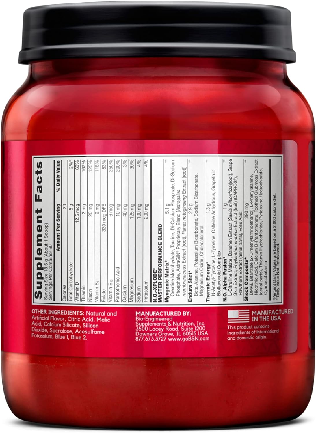 BSN N.O.-XPLODE Blue Raz Pre Workout Powder - Energy Supplement with Creatine & Beta-Alanine for Men and Women, 60 Servings - Espot.com.au