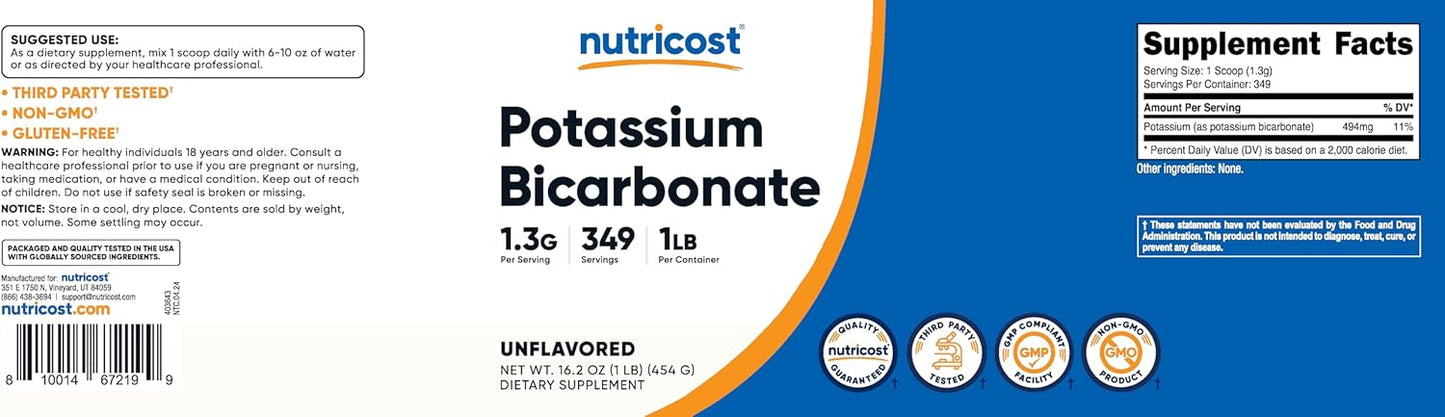 1 LB Nutricost Potassium Bicarbonate Powder - Gluten Free & Non-GMO Supplement - Espot.com.au