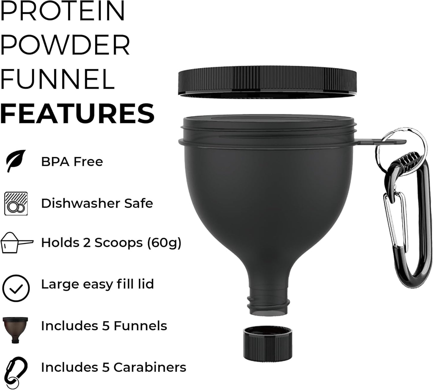 5-pack-protein-funnels-with-carabiner-4-pack-shaker-bottles-bpa-free-dishwasher-safe-fitness-bundle-6