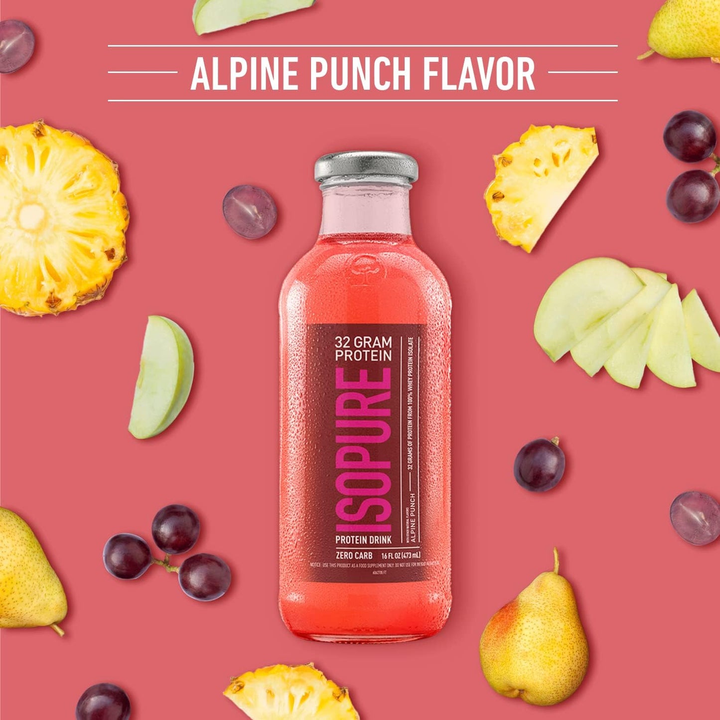 Isopure Zero Carb Alpine Punch Whey Protein Isolate Drink, 32g Protein, Ready-to-Drink, 16 fl oz (12 Bottles) - Espot.com.au