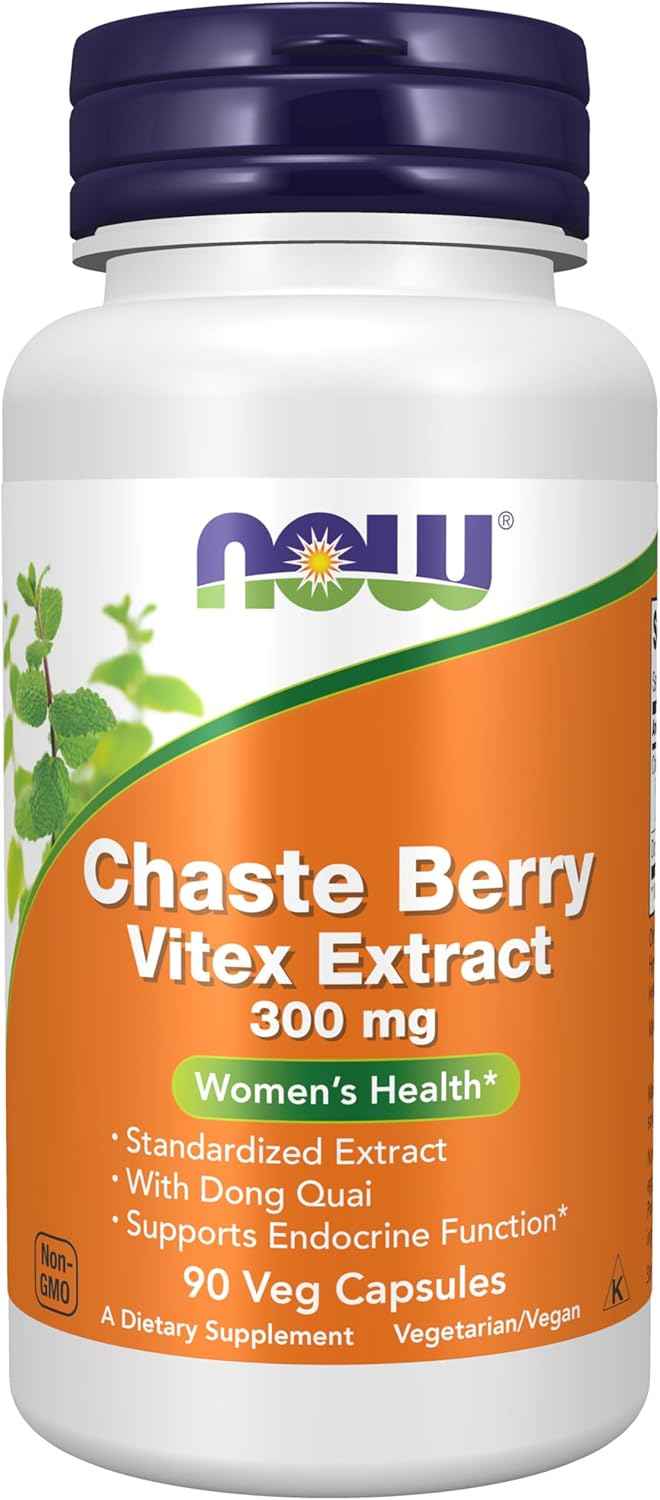 Chaste Berry Vitex Extract 300mg with Dong Quai for Women's Health - 90 Veg Capsules by NOW Foods
