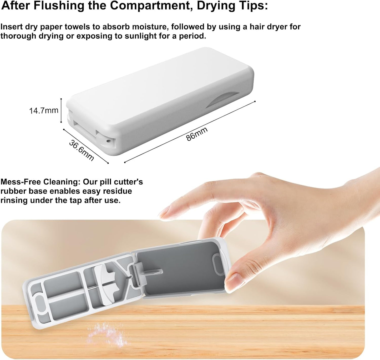 professional-pill-cutter-with-auto-centering-device-genuine-leather-case---aluminum-pill-splitter-with-316l-stainless-blade-for-small-or-large-pills---white-plastic-design-5